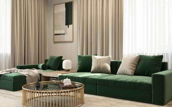 Зелений диван у вітальні