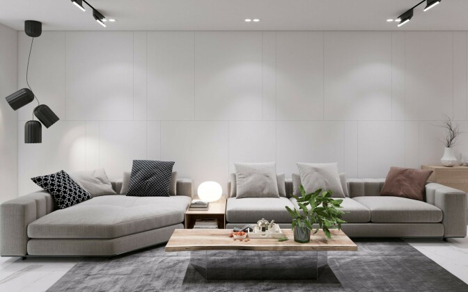 серый диван в гостиной